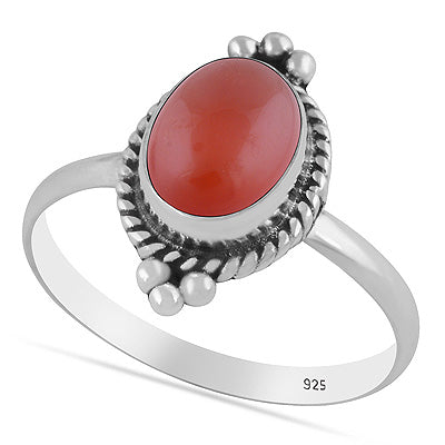 Beautiful Textured Rawa & Wire Work Around Carnelian Oval Shape 925 Sterling Solid Silver Ring - R3403591-7