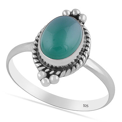 Beautiful Textured Rawa & Wire Work Around Green Onyx Oval Shape 925 Sterling Solid Silver Ring - R3403591-8