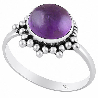 Stunning Wire & Rawa Work Around Amethyst Round Shape 925 Sterling Solid Silver Ring - R3403592-1