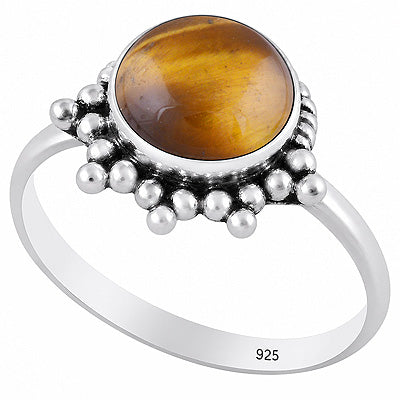 Stunning Wire & Rawa Work Around Tiger's Eye Round Shape 925 Sterling Solid Silver Ring - R3403592-11