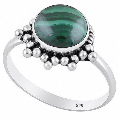 Stunning Wire & Rawa Work Around Malachite Round Shape 925 Sterling Solid Silver Ring - R3403592-12