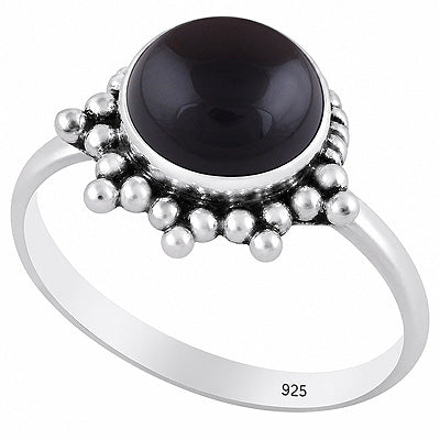 Stunning Wire & Rawa Work Around Black Onyx Round Shape 925 Sterling Solid Silver Ring - R3403592-14