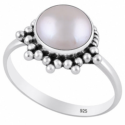 Stunning Wire & Rawa Work Around Pearl Round Shape 925 Sterling Solid Silver Ring - R3403592-15