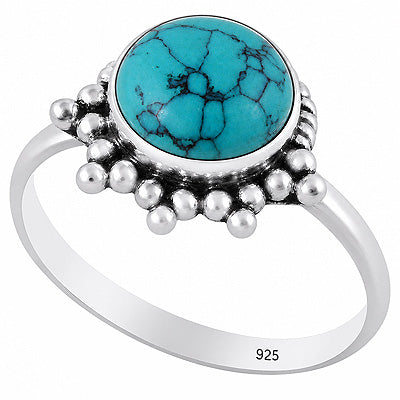 Stunning Wire & Rawa Work Around Turquoise Round Shape 925 Sterling Solid Silver Ring - R3403592-3