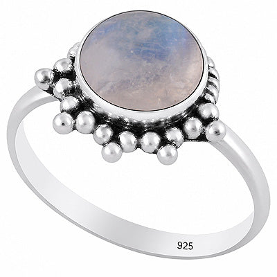 Stunning Wire & Rawa Work Around Rainbow Moonstone Round Shape 925 Sterling Solid Silver Ring - R3403592-4