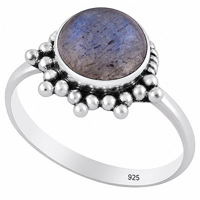 Stunning Wire & Rawa Work Around Labradorite Round Shape 925 Sterling Solid Silver Ring - R3403592-5