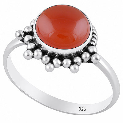 Stunning Wire & Rawa Work Around Carnelian Round Shape 925 Sterling Solid Silver Ring - R3403592-7
