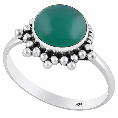 Stunning Wire & Rawa Work Around Green Onyx Round Shape 925 Sterling Solid Silver Ring - R3403592-8
