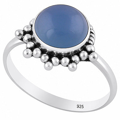 Stunning Wire & Rawa Work Around Blue Chalcedony Round Shape 925 Sterling Solid Silver Ring - R3403592-9