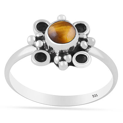 Beautiful Handcrafted Design Tiger's Eye Round Shape 925 Sterling Solid Silver Ring - R3403593-11
