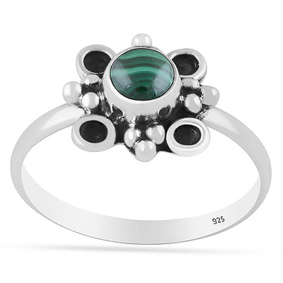 Beautiful Handcrafted Design Malachite Round Shape 925 Sterling Solid Silver Ring - R3403593-12