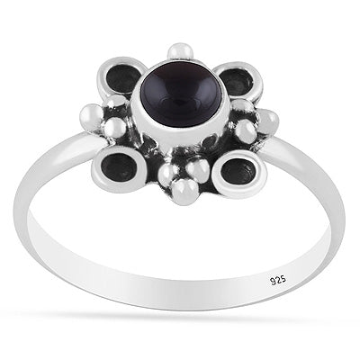 Beautiful Handcrafted Design Black Onyx Round Shape 925 Sterling Solid Silver Ring - R3403593-14