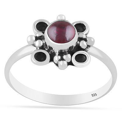 Beautiful Handcrafted Design Garnet Round Shape 925 Sterling Solid Silver Ring - R3403593-2