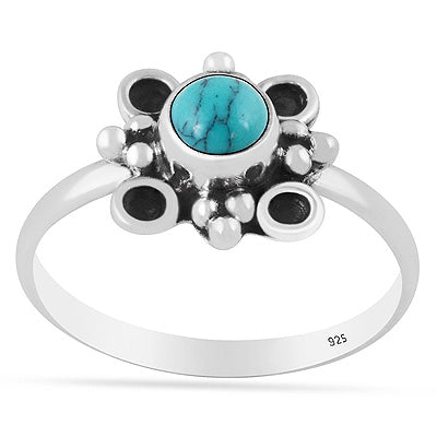 Beautiful Handcrafted Design Turquoise Round Shape 925 Sterling Solid Silver Ring - R3403593-3