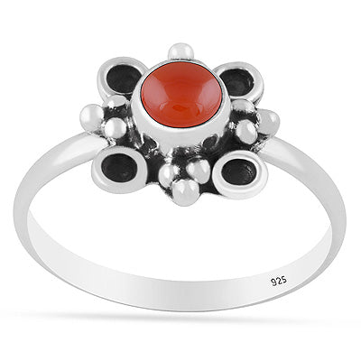 Beautiful Handcrafted Design Carnelian Round Shape 925 Sterling Solid Silver Ring - R3403593-7