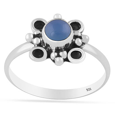 Beautiful Handcrafted Design Blue Chalcedony Round Shape 925 Sterling Solid Silver Ring - R3403593-9