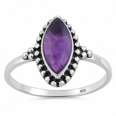 Beautiful Wire & Rawa Work Around Amethyst Marquise Shape 925 Sterling Solid Silver Ring - R3403594-1