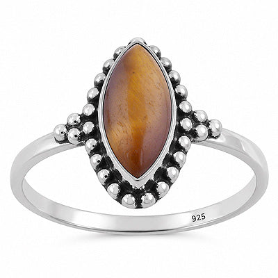 Beautiful Wire & Rawa Work Around Tiger's Eye Marquise Shape 925 Sterling Solid Silver Ring - R3403594-11