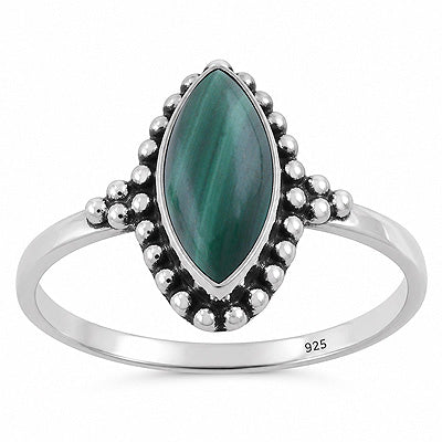 Beautiful Wire & Rawa Work Around Malachite Marquise Shape 925 Sterling Solid Silver Ring - R3403594-12