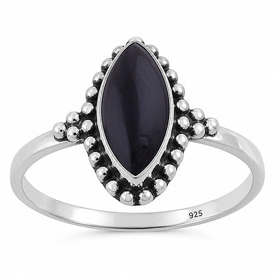 Beautiful Wire & Rawa Work Around Black Onyx Marquise Shape 925 Sterling Solid Silver Ring - R3403594-14