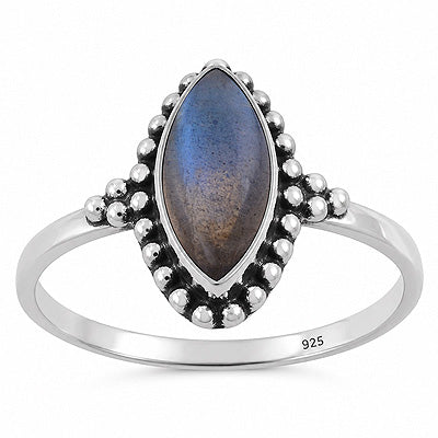 Beautiful Wire & Rawa Work Around Labradorite Marquise Shape 925 Sterling Solid Silver Ring - R3403594-5