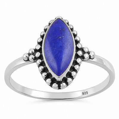 Beautiful Wire & Rawa Work Around Lapis Marquise Shape 925 Sterling Solid Silver Ring - R3403594-6