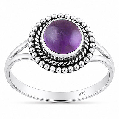 Stunning Twisted Wire & Rawa Work Around Amethyst Round Shape 925 Sterling Solid Silver Ring - R3403595-1