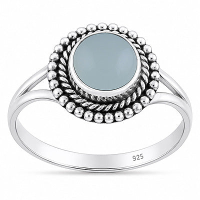 Stunning Twisted Wire & Rawa Work Around Aqua Chalcedony Round Shape 925 Sterling Solid Silver Ring - R3403595-10