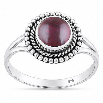 Stunning Twisted Wire & Rawa Work Around Garnet Round Shape 925 Sterling Solid Silver Ring - R3403595-2