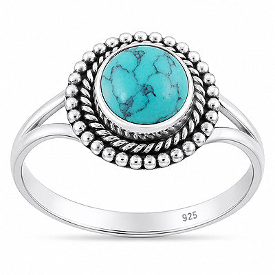 Stunning Twisted Wire & Rawa Work Around Turquoise Round Shape 925 Sterling Solid Silver Ring - R3403595-3