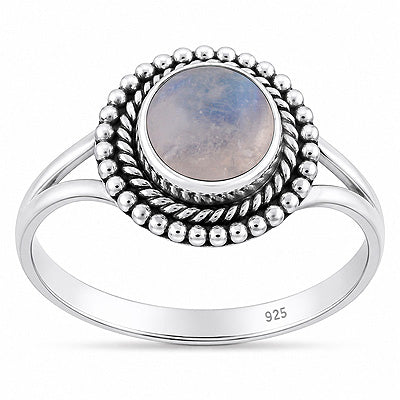 Stunning Twisted Wire & Rawa Work Around Rainbow Moonstone Round Shape 925 Sterling Solid Silver Ring - R3403595-4