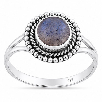 Stunning Twisted Wire & Rawa Work Around Labradorite Round Shape 925 Sterling Solid Silver Ring - R3403595-5