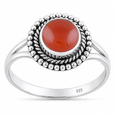 Stunning Twisted Wire & Rawa Work Around Carnelian Round Shape 925 Sterling Solid Silver Ring - R3403595-7