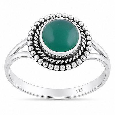 Stunning Twisted Wire & Rawa Work Around Green Onyx Round Shape 925 Sterling Solid Silver Ring - R3403595-8