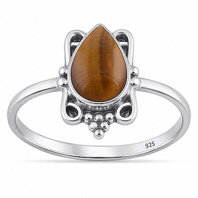 Gorgeous Oxidised Wire Work Around Tiger's Eye Pear Shape 925 Sterling Solid Silver Ring - R3403596-11