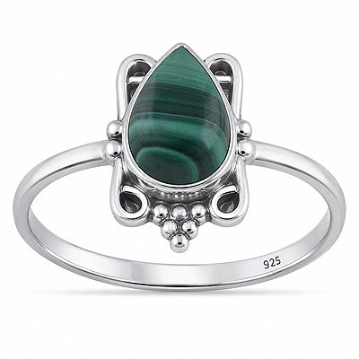 Gorgeous Oxidised Wire Work Around Malachite Pear Shape 925 Sterling Solid Silver Ring - R3403596-12