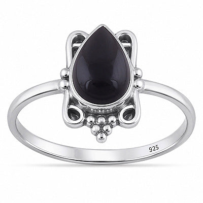 Gorgeous Oxidised Wire Work Around Black Onyx Pear Shape 925 Sterling Solid Silver Ring - R3403596-14