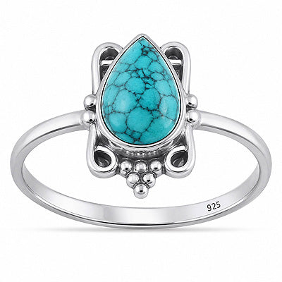 Gorgeous Oxidised Wire Work Around Turquoise Pear Shape 925 Sterling Solid Silver Ring - R3403596-3