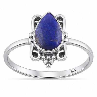 Gorgeous Oxidised Wire Work Around Lapis Pear Shape 925 Sterling Solid Silver Ring - R3403596-6