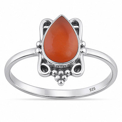 Gorgeous Oxidised Wire Work Around Carnelian Pear Shape 925 Sterling Solid Silver Ring - R3403596-7