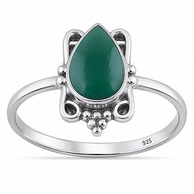 Gorgeous Oxidised Wire Work Around Green Onyx Pear Shape 925 Sterling Solid Silver Ring - R3403596-8