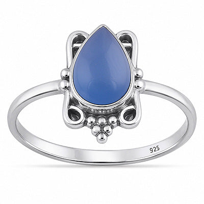 Gorgeous Oxidised Wire Work Around Blue Chalcedony Pear Shape 925 Sterling Solid Silver Ring - R3403596-9