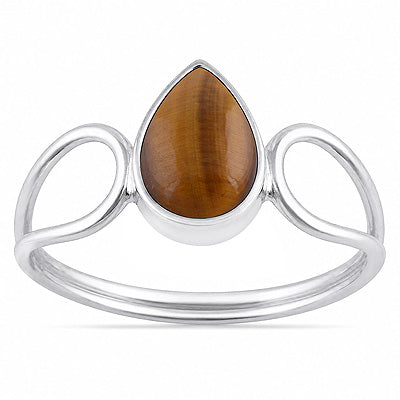 Stunning Shank Around Tiger's Eye Pear Shape 925 Sterling Solid Silver Ring - R3403597-11