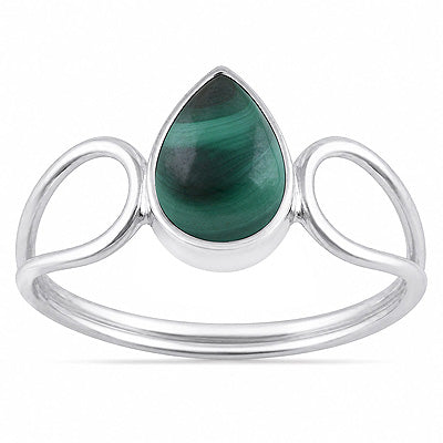 Stunning Shank Around Malachite Pear Shape 925 Sterling Solid Silver Ring - R3403597-12