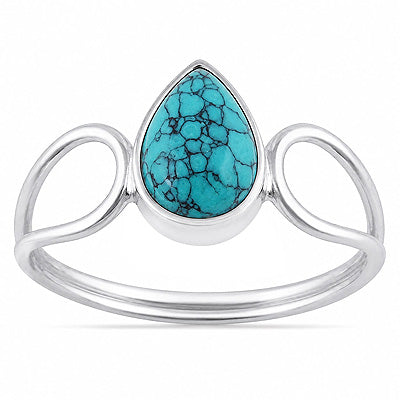 Stunning Shank Around Turquoise Pear Shape 925 Sterling Solid Silver Ring - R3403597-3