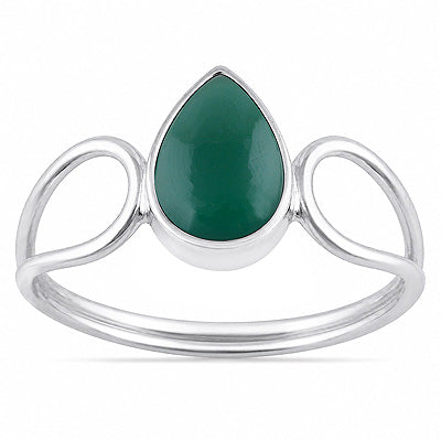 Stunning Shank Around Green Onyx Pear Shape 925 Sterling Solid Silver Ring - R3403597-8