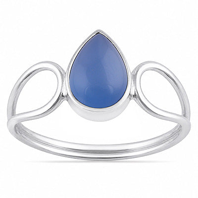 Stunning Shank Around Blue Chalcedony Pear Shape 925 Sterling Solid Silver Ring - R3403597-9
