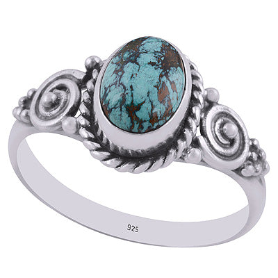 Stunning Coil Wire Work Around Turquoise Oval Shape 925 Sterling Solid Silver Ring - R3403599-15