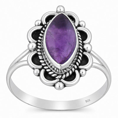 Beautifully Handcrafted Work Around Amethyst Marquise Shape 925 Sterling Solid Silver Ring - R3403600-1