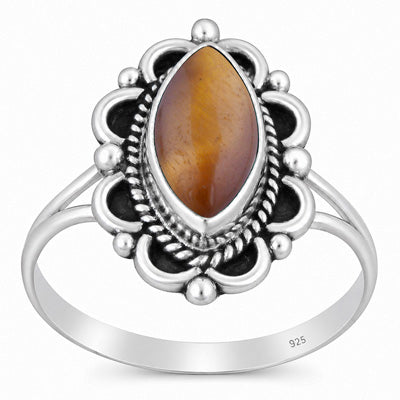 Beautifully Handcrafted Work Around Tiger's Eye Marquise Shape 925 Sterling Solid Silver Ring - R3403600-11